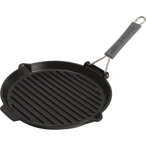 Staub Cast Iron Grill pan with foldable handle, round 24cm |black|   40509-426-0/1004036